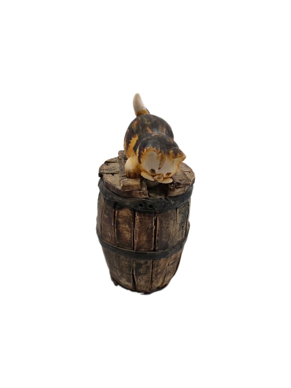 Peter Fagan Cat on Barrel Miniature Kitten Playing Figurine 1986 Colour Scotland